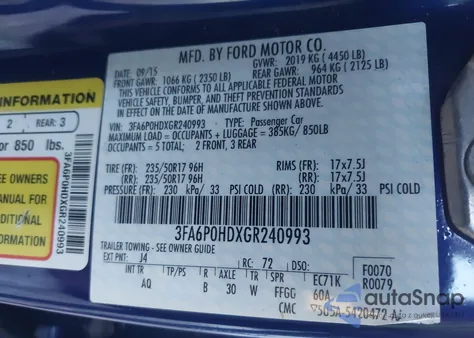 2016 Ford Fusion Se из США, поврежденный, VIN 3FA6P0HDXGR240993